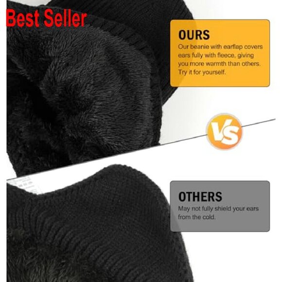 Winter Beanie with Brim Ear Flaps Fleece Lined Knit Hat Outdoor Adventure main image 4